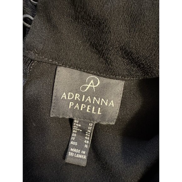 Adrianna Papell Dress 12 Black Mock Neck A Line Crepe Long Sleeve NEW - Picture 9 of 13